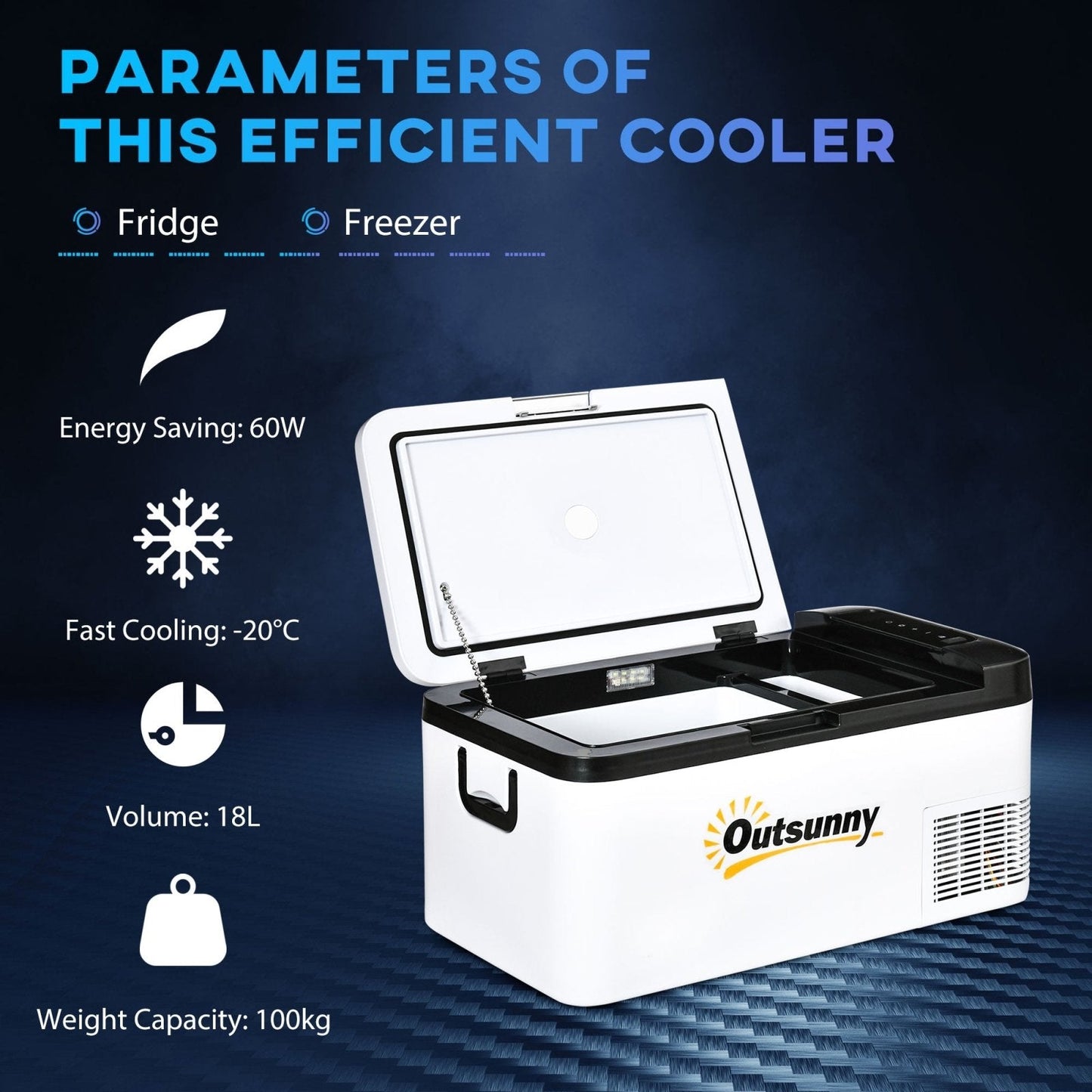 18L Portable 12V Car Refrigerator with Compressor Cooling - Black