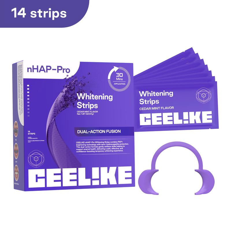 CEELIKE Purple Teeth Whitening Strips with Free Cheek Retractor - 7/21 Whitening Sessions -Nano-Hydroxyapatite Safe for Enamel - Non Sensitive Teeth Whitening - Peroxide-Free