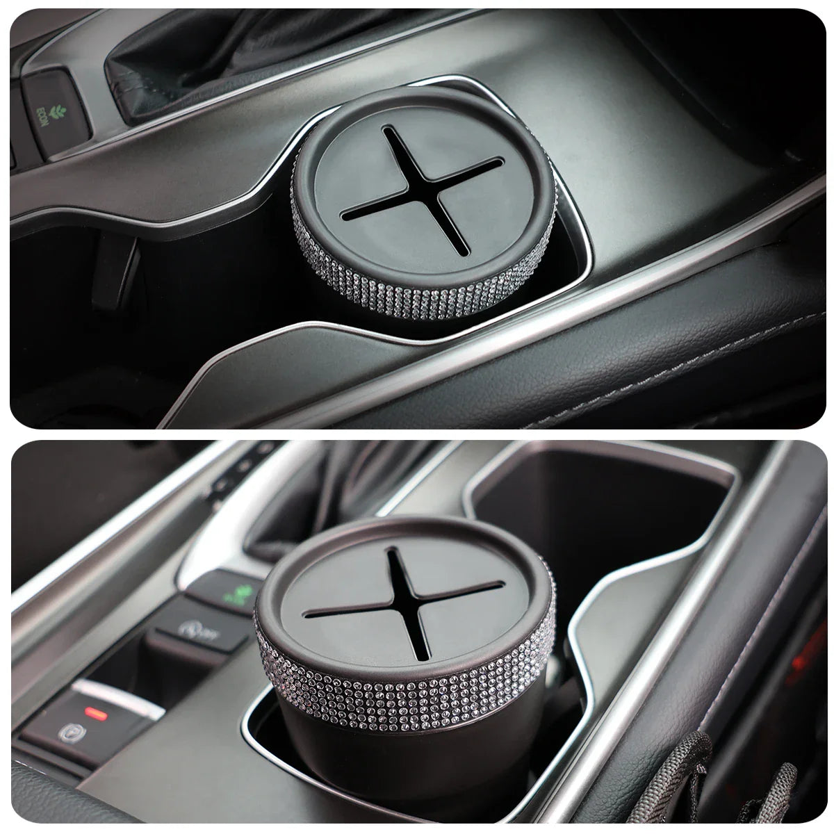 NNEOBA 2Pcs Car Coin Storage Box Mini Imitation Diamond Can for Cup Holder Balck