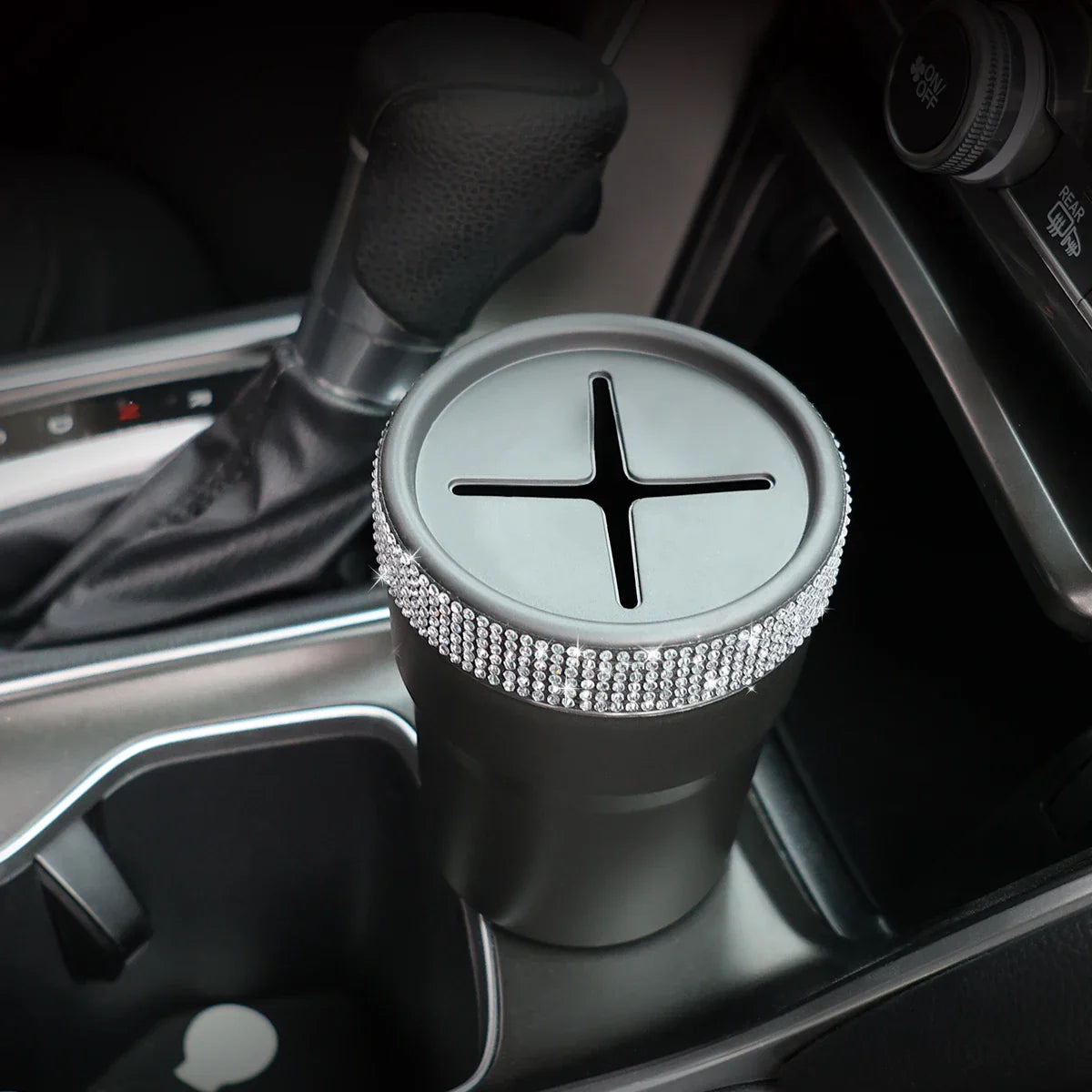 NNEOBA 2Pcs Car Coin Storage Box Mini Imitation Diamond Can for Cup Holder Balck