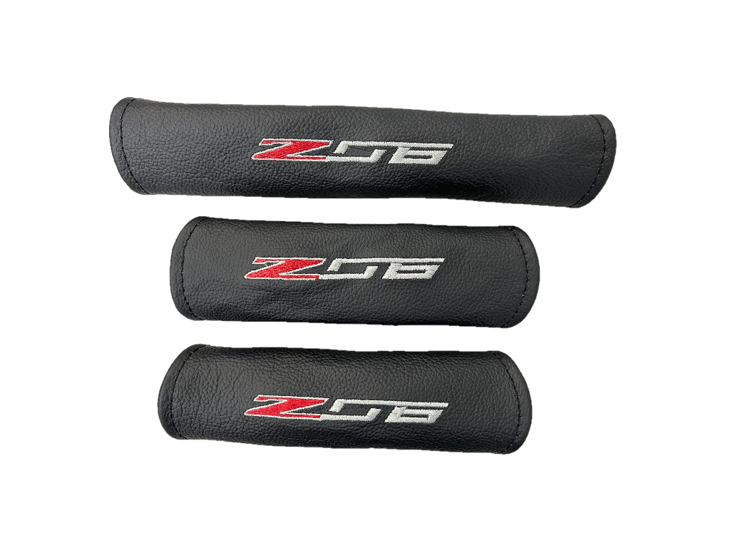 Black Stitch Leather Passenger Grab & 2X Door Handle Cover with Embroidery For Chevy Corvette C5 Z06 1997-2004