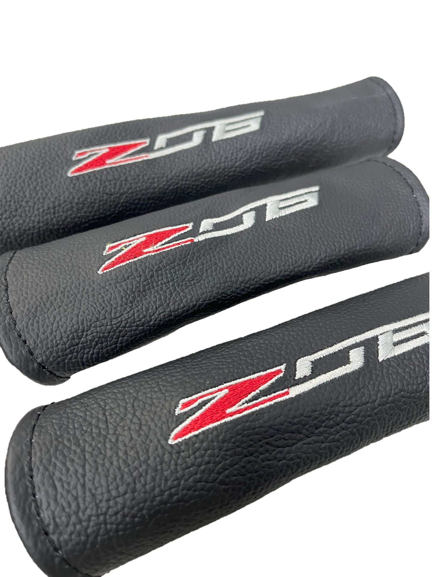 Black Stitch Leather Passenger Grab & 2X Door Handle Cover with Embroidery For Chevy Corvette C5 Z06 1997-2004