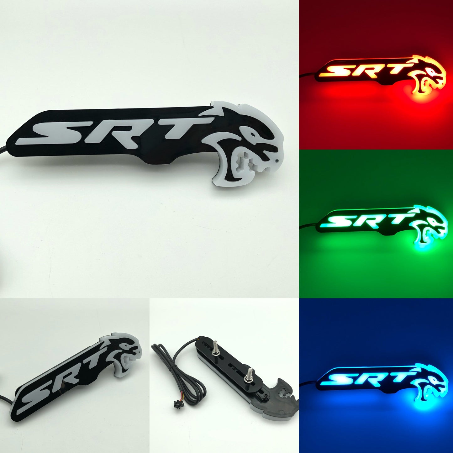 SRT Hellcat LED Logo – Multicolor RGB Illuminated Badge with Color Chasing LEDs,& Multiple Color-Chasing Effects