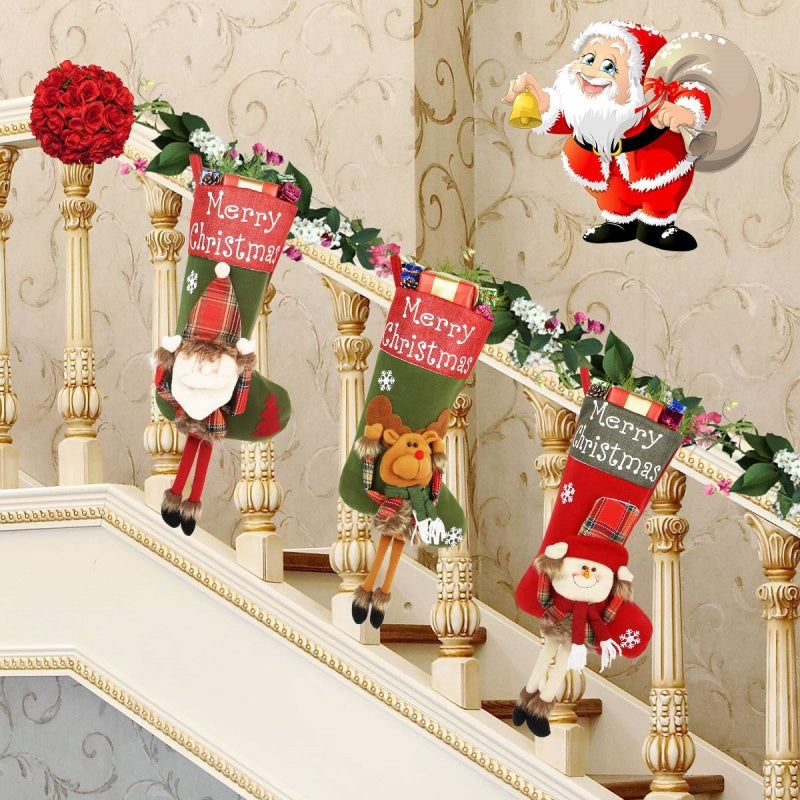 2024 New Year Xmas Big Stockings Set Decorations Christmas 3D Plush Big Sock Christmas Tree Pendant Decorating Supplies - Winter dream