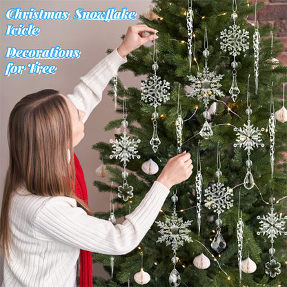 10pcs Christmas Tree Hanging Pendants Acrylic Ice Strip Snow Ceiling Xmas Ornaments New Year Christmas Decoration Home Decor - Winter dream