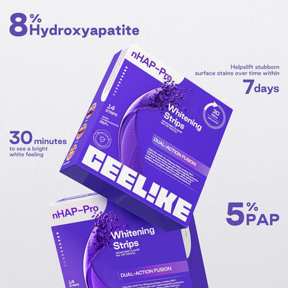 CEELIKE Purple Teeth Whitening Strips with Free Cheek Retractor - 7/21 Whitening Sessions -Nano-Hydroxyapatite Safe for Enamel - Non Sensitive Teeth Whitening - Peroxide-Free