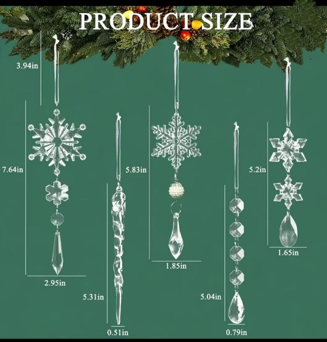 10pcs Christmas Tree Hanging Pendants Acrylic Ice Strip Snow Ceiling Xmas Ornaments New Year Christmas Decoration Home Decor - Winter dream