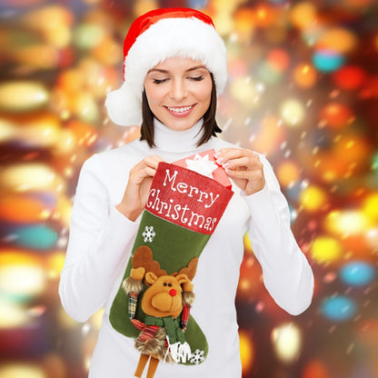 2024 New Year Xmas Big Stockings Set Decorations Christmas 3D Plush Big Sock Christmas Tree Pendant Decorating Supplies - Winter dream