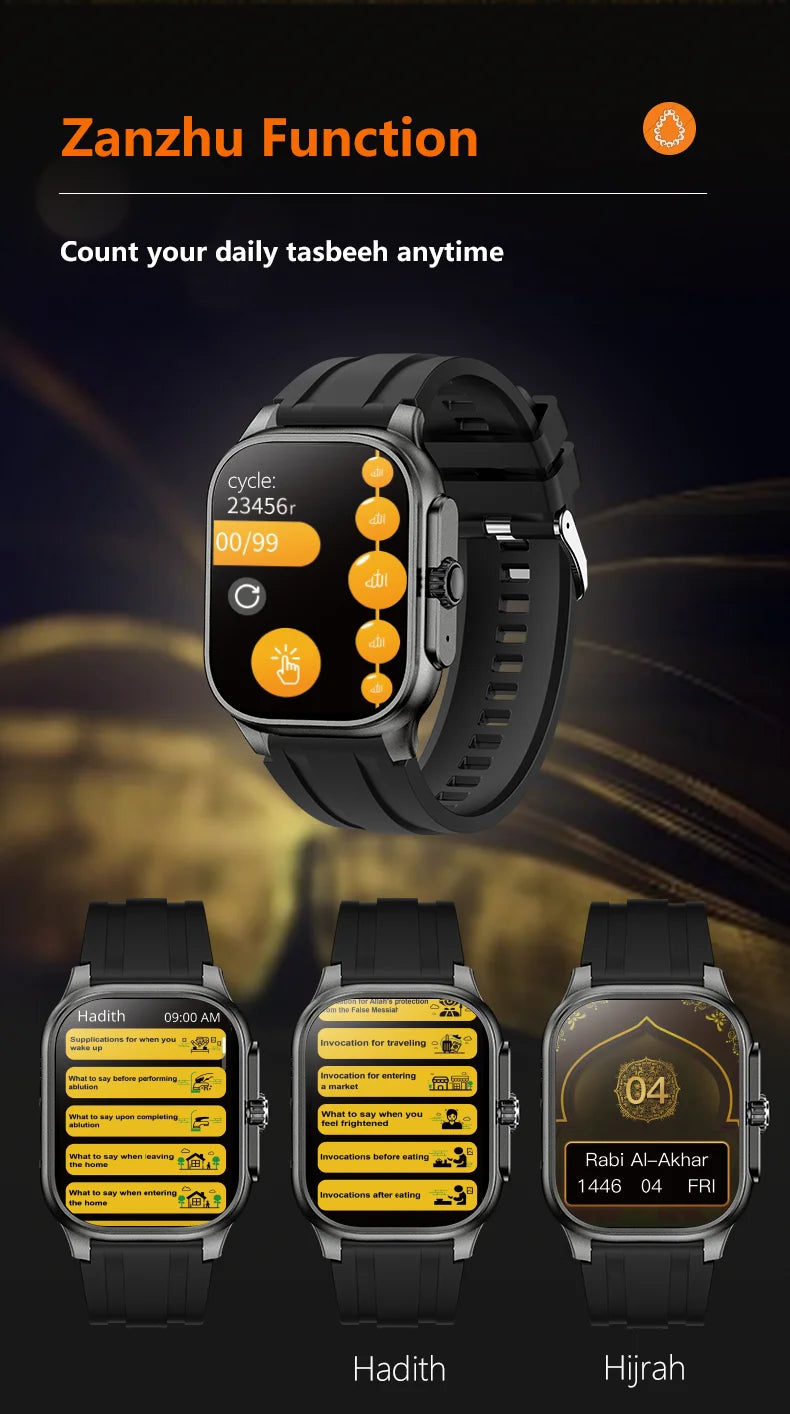 LIGE New Smart Watch with Qibla Pointer Voice Prayer MUSLIM Watch 400mAh Sport Bluetooth Call 2.01" HD Display Smartwatch Men