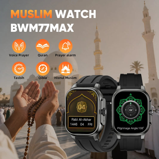 LIGE New Smart Watch with Qibla Pointer Voice Prayer MUSLIM Watch 400mAh Sport Bluetooth Call 2.01" HD Display Smartwatch Men