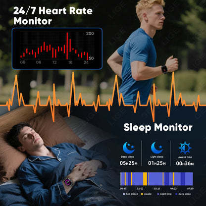 LIGE New Smart Watch with Qibla Pointer Voice Prayer MUSLIM Watch 400mAh Sport Bluetooth Call 2.01" HD Display Smartwatch Men