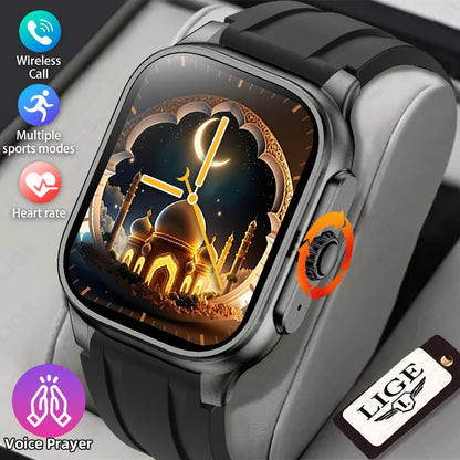 LIGE New Smart Watch with Qibla Pointer Voice Prayer MUSLIM Watch 400mAh Sport Bluetooth Call 2.01" HD Display Smartwatch Men