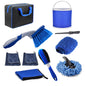 NNEDSZ Blue 10-Piece Car Cleaning Kit – Complete Car Care Set with Towels, Brushes, Gloves, and Storage Bag