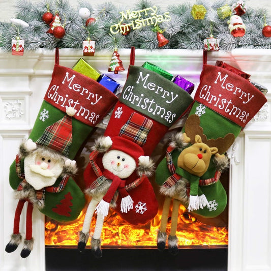 2024 New Year Xmas Big Stockings Set Decorations Christmas 3D Plush Big Sock Christmas Tree Pendant Decorating Supplies - Winter dream