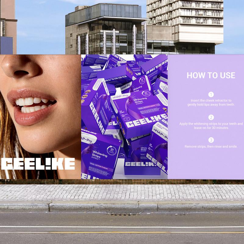 CEELIKE Purple Teeth Whitening Strips with Free Cheek Retractor - 7/21 Whitening Sessions -Nano-Hydroxyapatite Safe for Enamel - Non Sensitive Teeth Whitening - Peroxide-Free