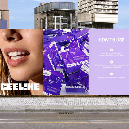 CEELIKE Purple Teeth Whitening Strips with Free Cheek Retractor - 7/21 Whitening Sessions -Nano-Hydroxyapatite Safe for Enamel - Non Sensitive Teeth Whitening - Peroxide-Free