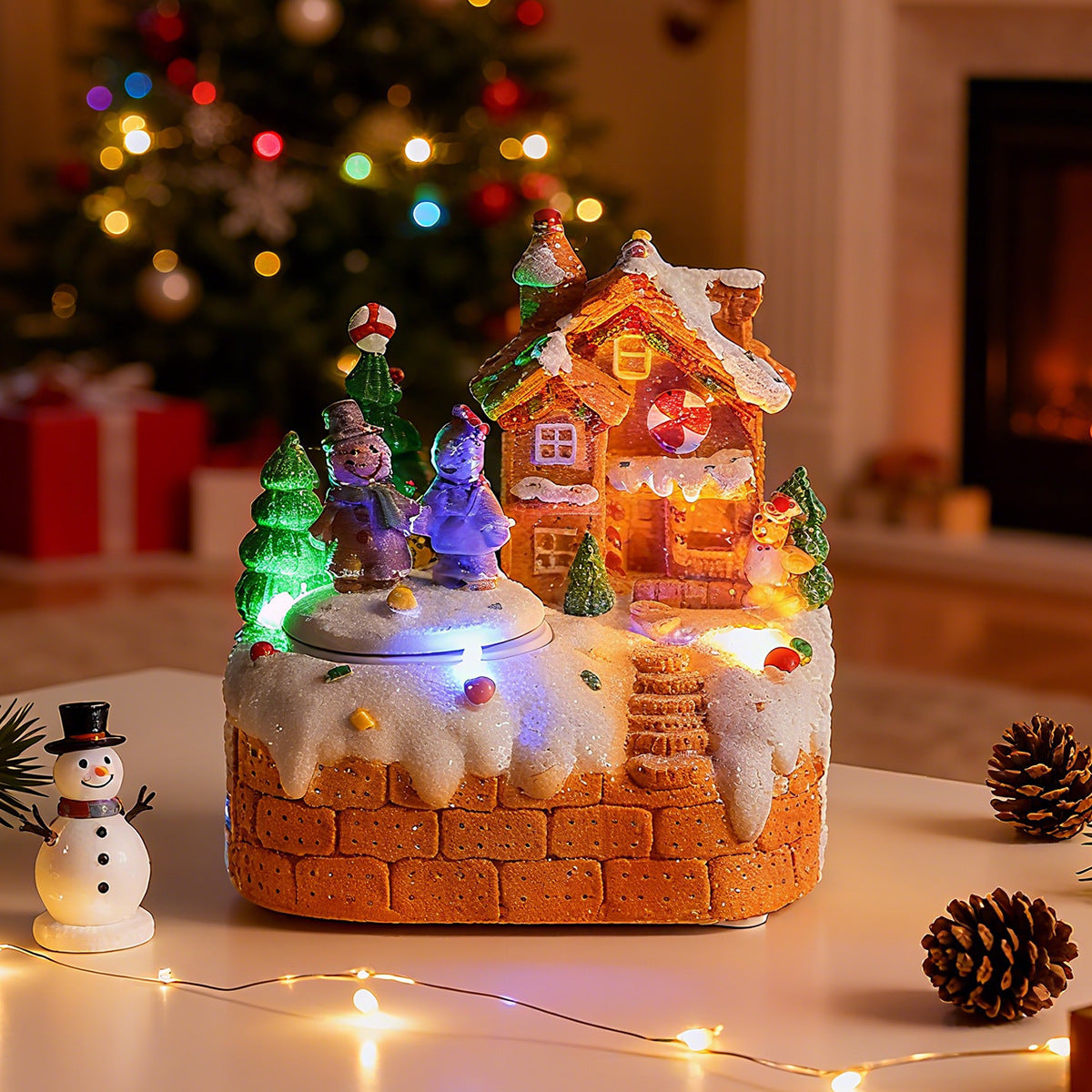 Creative Mini Rotating Gingerbread Man Music Box Desktop Ornament