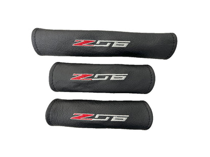 Black Stitch Leather Passenger Grab & 2X Door Handle Cover with Embroidery For Chevy Corvette C5 Z06 1997-2004