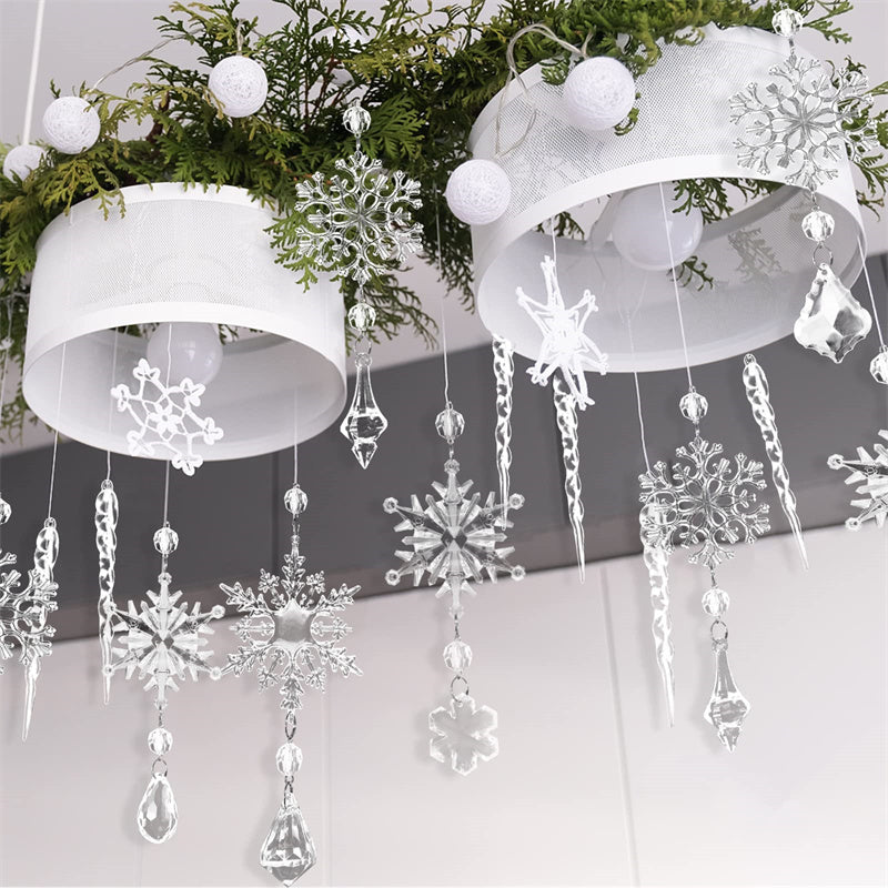 10pcs Christmas Tree Hanging Pendants Acrylic Ice Strip Snow Ceiling Xmas Ornaments New Year Christmas Decoration Home Decor - Winter dream