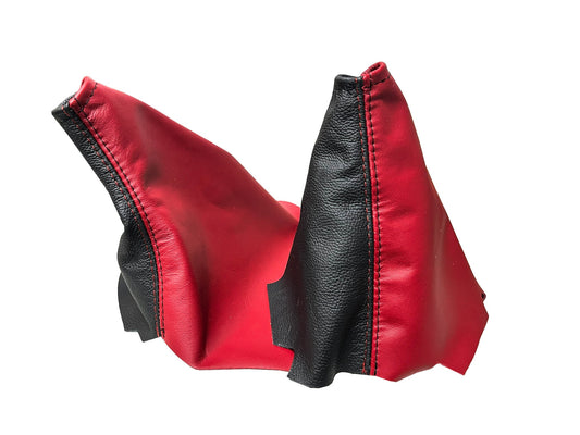 Cobalt Red & Black Leather Console Armrest Handbrake & Shift Boot Cover For 2005-2007 Chevy Corvette C6